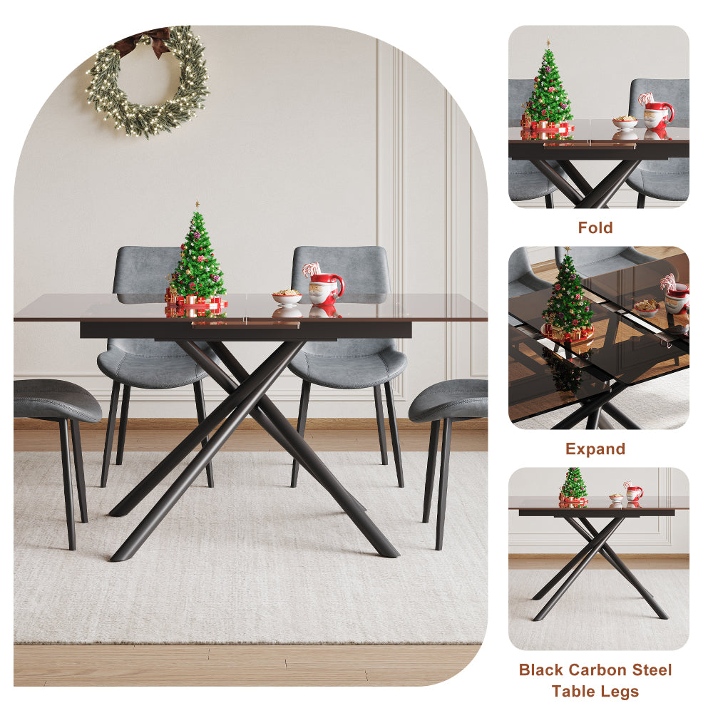 59-Inch Expandable Dining Table Set with 8 Gray Ergonomic Chairs