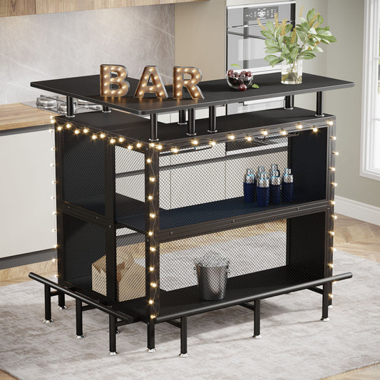 48-Inch Industrial L-Shaped Corner Bar Table - TimberFlare
