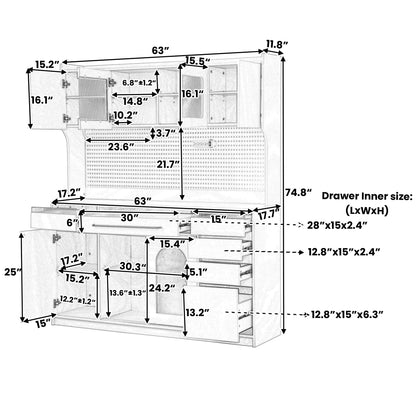 75″ Freestanding Buffet with Hutch, 63-Inch Large Coffee Bar Cabinet