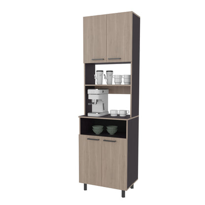 Two-Tone Coffee Pantry Tower with Hutch and Appliance Shelf - TimberFlare