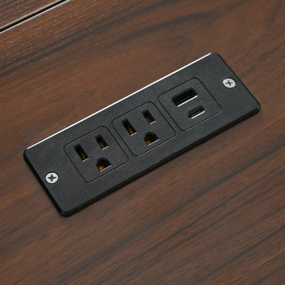 58-Inch Farmhouse Kitchen Island with Drop Leaf, Power Outlet