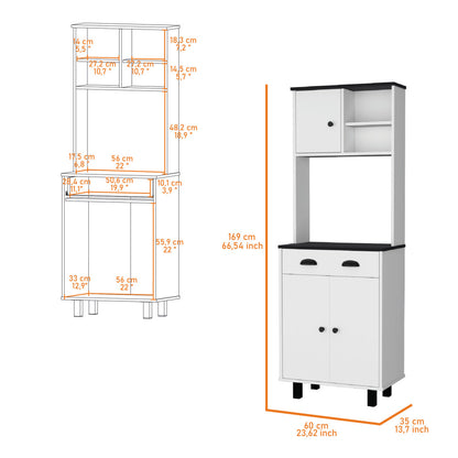 Two-Tone Kitchen Hutch with Microwave Shelf and Drawer - TimberFlare