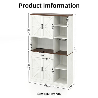 Farmhouse Pantry Hutch with Power Station & RGB Lighting - TimberFlare