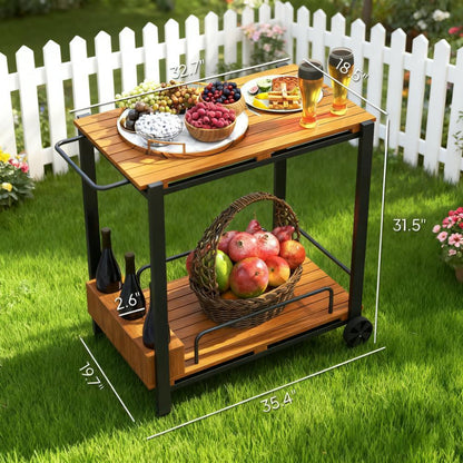 35-Inch Acacia Wood Outdoor Bar Cart