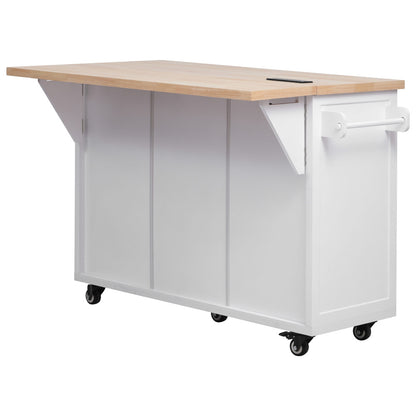 56.5" Rolling Kitchen Island with Charging - TimberFlare