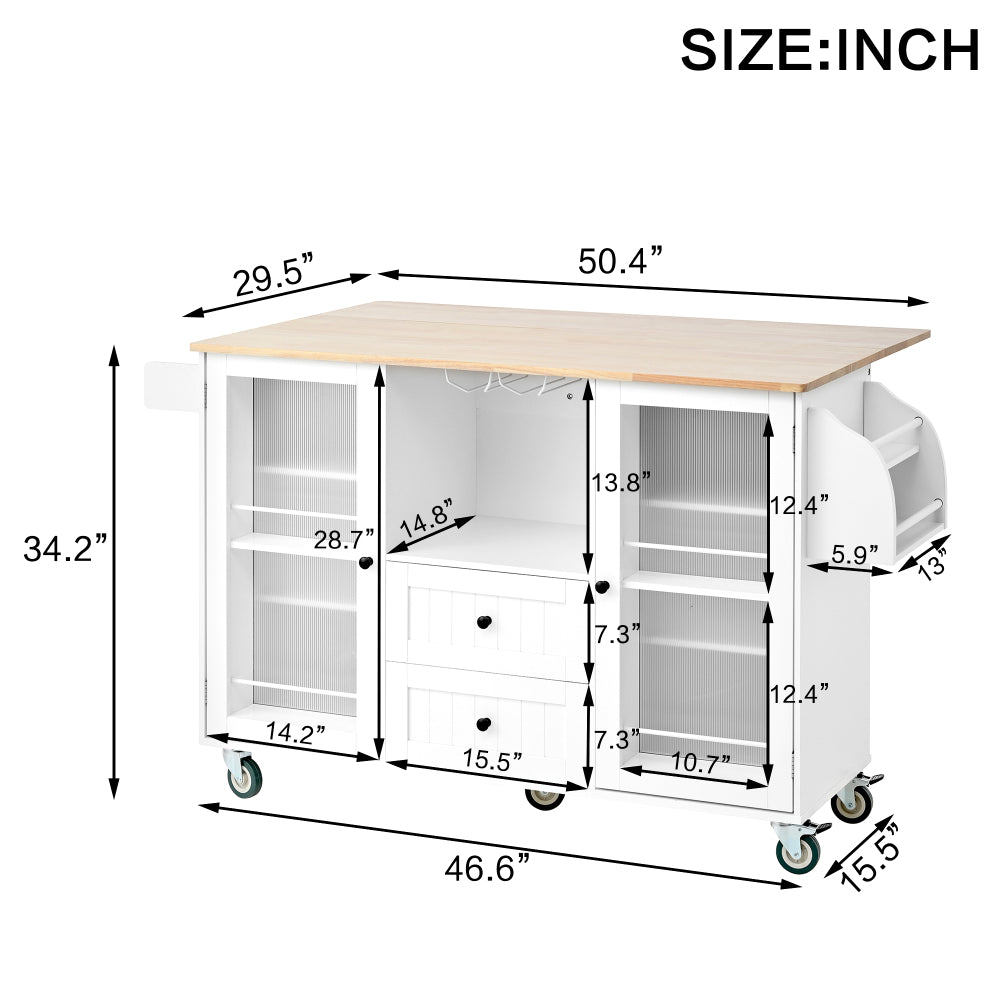 Mobile Kitchen Island Storage Trolley Cart with Dropleaf Top and Cabinet - TimberFlare