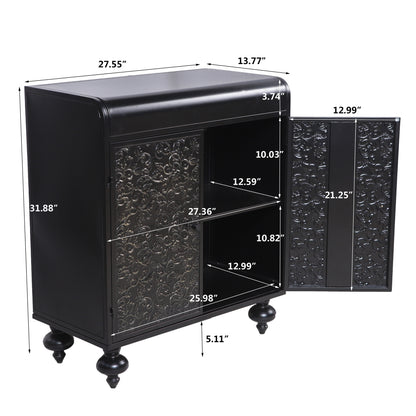 Black Steel Sideboard Cabinet with Turned Legs & Coffee Bar Storage - TimberFlare