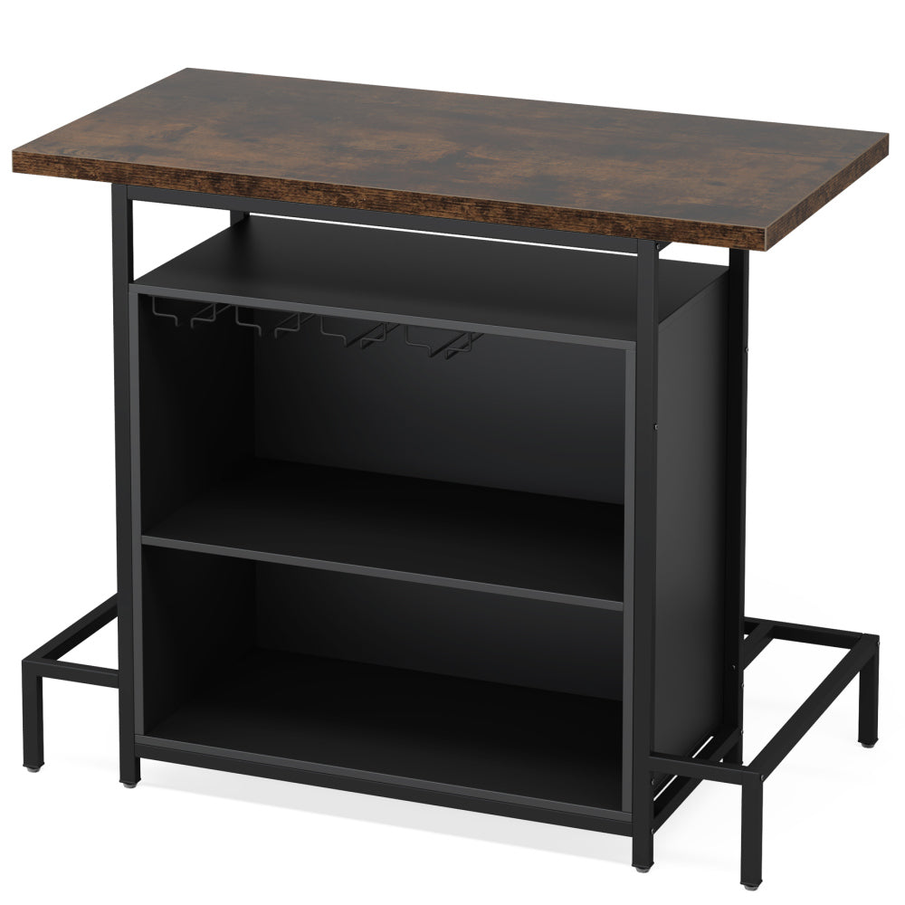 48-Inch Industrial Home Bar with 16-Glass Stemware Rack and Footrest - TimberFlare