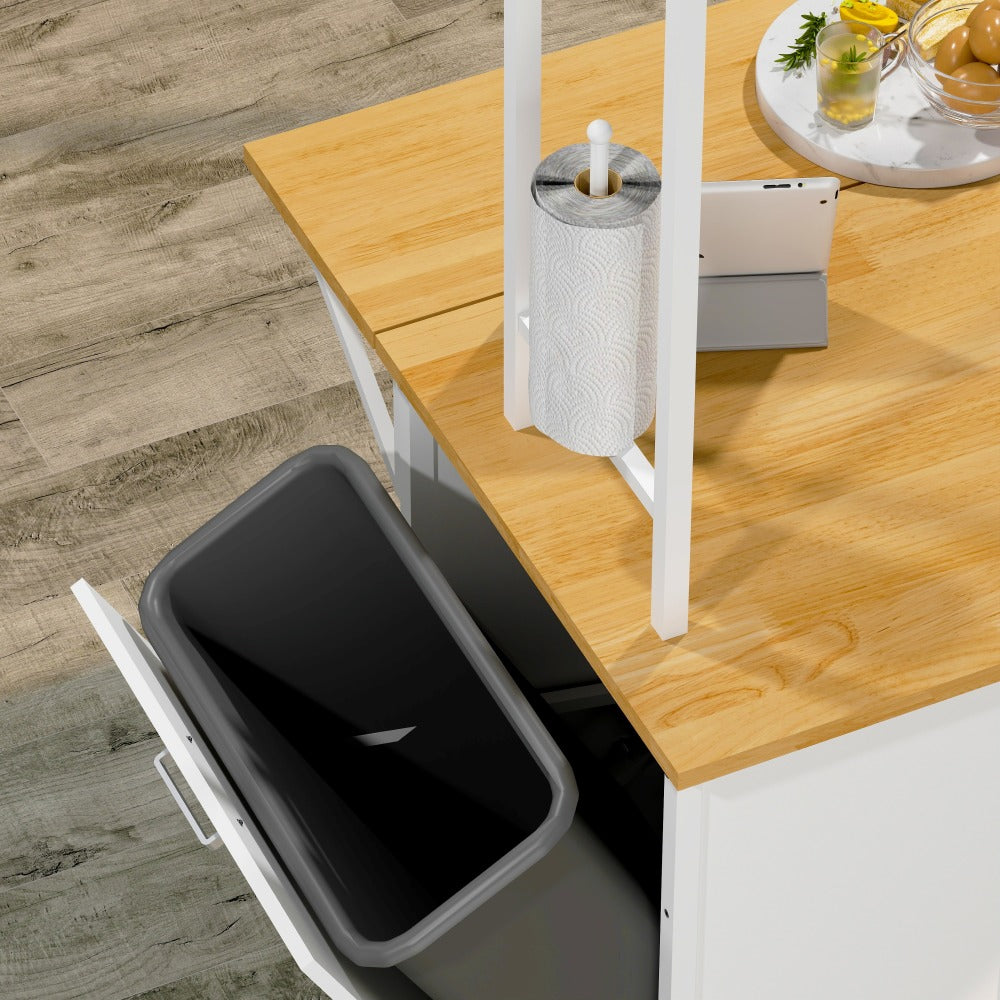 Mobile Kitchen Island with Drop-Leaf, Coffee Station & Hidden Trash Cabinet - TimberFlare
