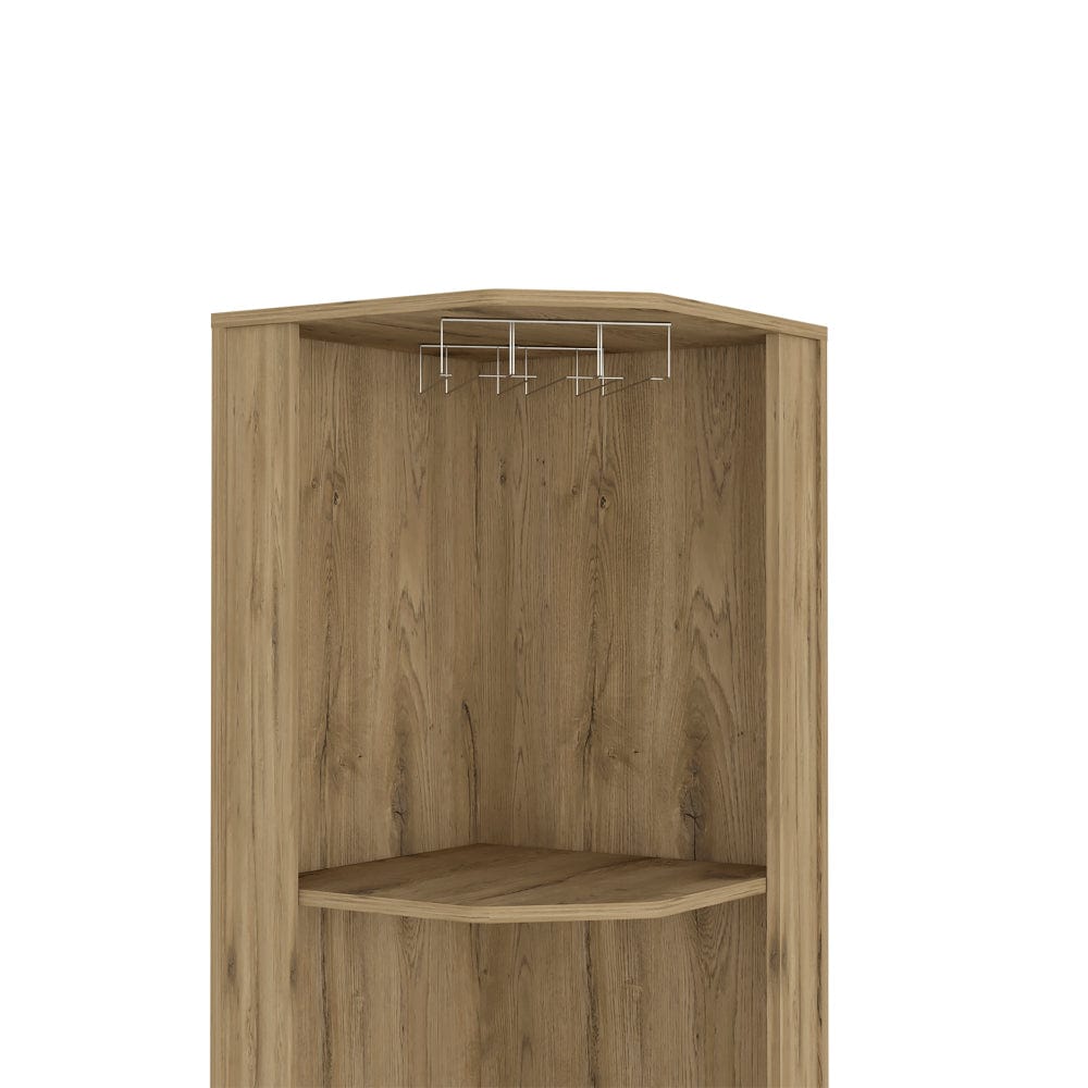 Beige Oak Corner Bar Cabinet with Wine Rack & Coffee Station Shelves - TimberFlare