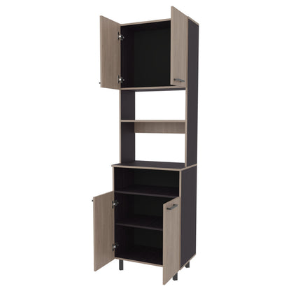 Two-Tone Coffee Pantry Tower with Hutch and Appliance Shelf - TimberFlare