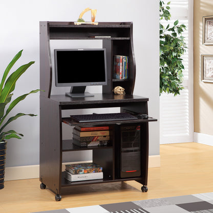 Small Coffee Bar Cabinet with Hutch & Rolling Cart Design, Brown - TimberFlare