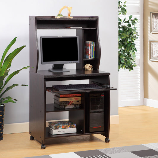 Small Coffee Bar Cabinet with Hutch & Rolling Cart Design, Brown - TimberFlare
