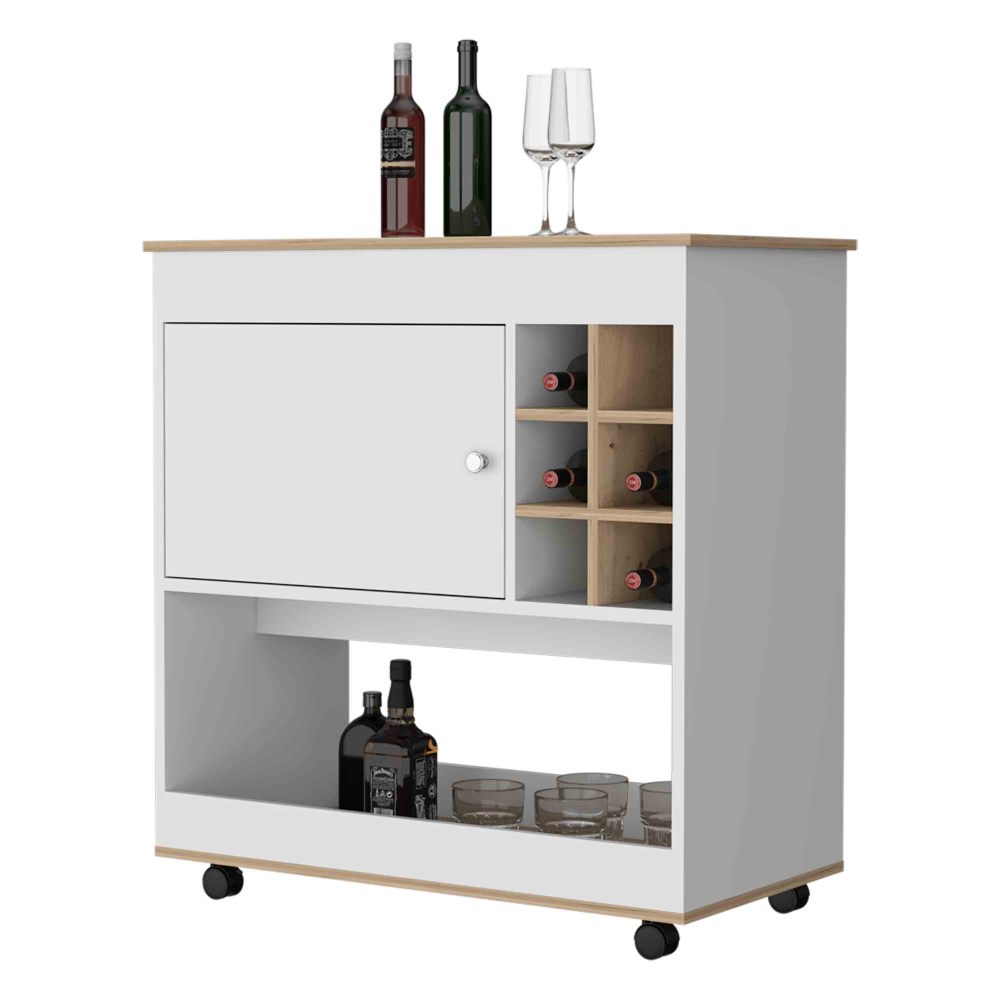 Mobile Bar Cart & Coffee Station with Wine Rack and Concealed Storage - TimberFlare