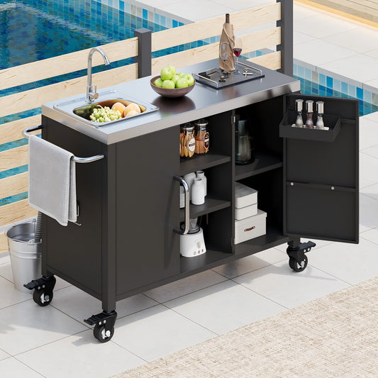 Outdoor Kitchen Island with Complete Sink Station - TimberFlare