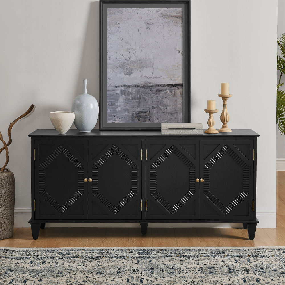 65″ Mid-Century Sideboard with Geometric Doors - TimberFlare