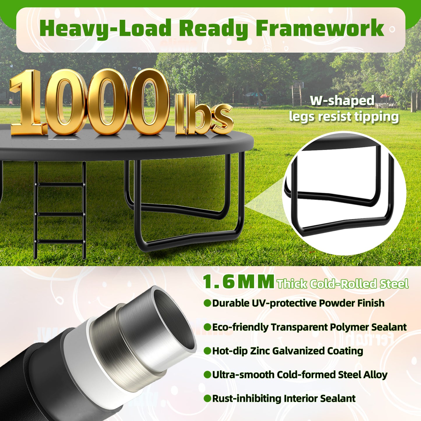 TimberFlare Trampoline – Heavy-Duty Outdoor Trampoline for Kids & Family Fitness (12/14/16ft), Black