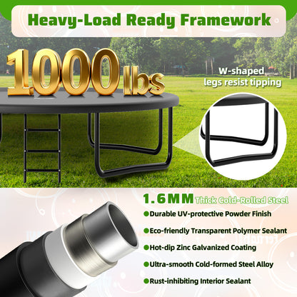 TimberFlare Trampoline – Heavy-Duty Outdoor Trampoline for Kids & Family Fitness (12/14/16ft), Black