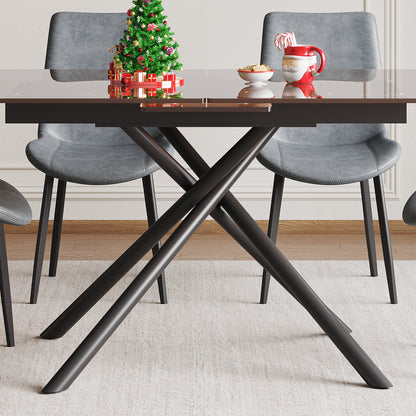 59-Inch Expandable Dining Table Set with 8 Gray Ergonomic Chairs