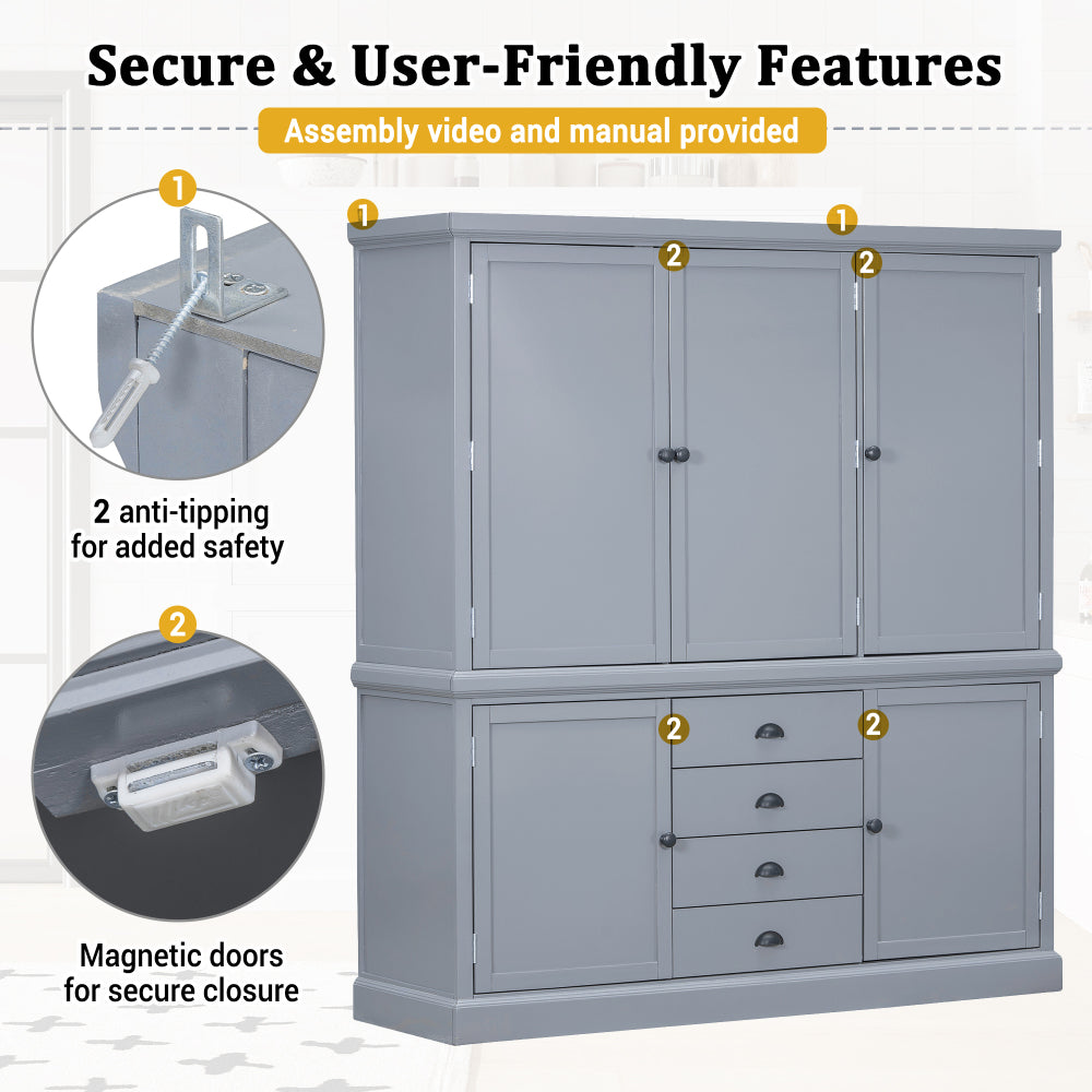 Farmhouse Pantry Cabinet, Ample Customizable Storage - TimberFlare
