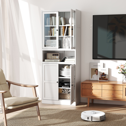 72" Modern Metal Pantry Cabinet with Glass Doors - TimberFlare