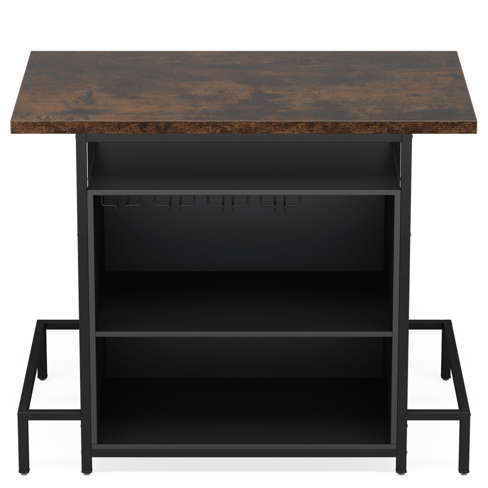 48-Inch Industrial Home Bar with 16-Glass Stemware Rack and Footrest - TimberFlare