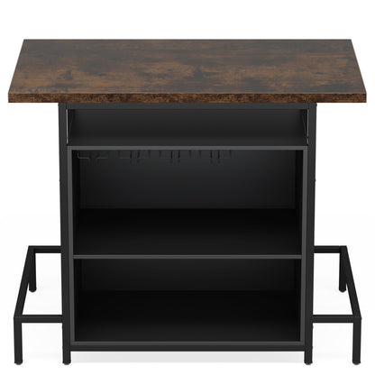 48-Inch Industrial Home Bar with 16-Glass Stemware Rack and Footrest - TimberFlare