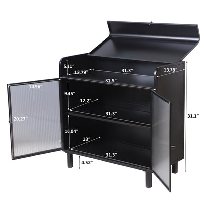 Industrial Flip-Top Sideboard Cabinet with Fluted Glass Doors - TimberFlare