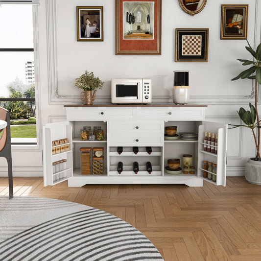 Farmhouse Bar Cabinet with Wine Rack & 54″ Walnut Coffee Station Top - TimberFlare