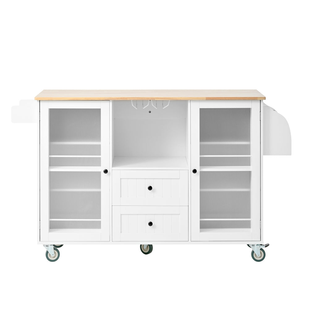 Mobile Kitchen Island Storage Trolley Cart with Dropleaf Top and Cabinet - TimberFlare