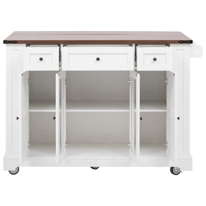 Mobile Kitchen Island with Drop Leaf, Power Outlet & Ample Storage – 53"W x 29.5"D x 36"H