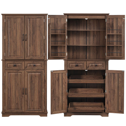 Walnut Pantry Cabinet with Pull-Out Shelves & Door Racks - TimberFlare
