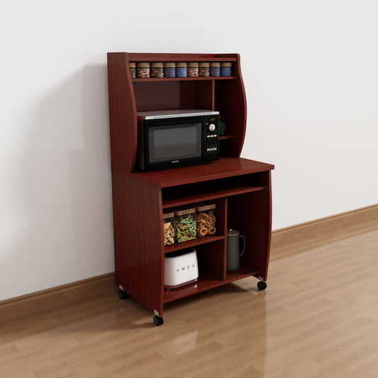 Small Coffee Bar Cabinet with Hutch & Rolling Cart Design, Walnut - TimberFlare