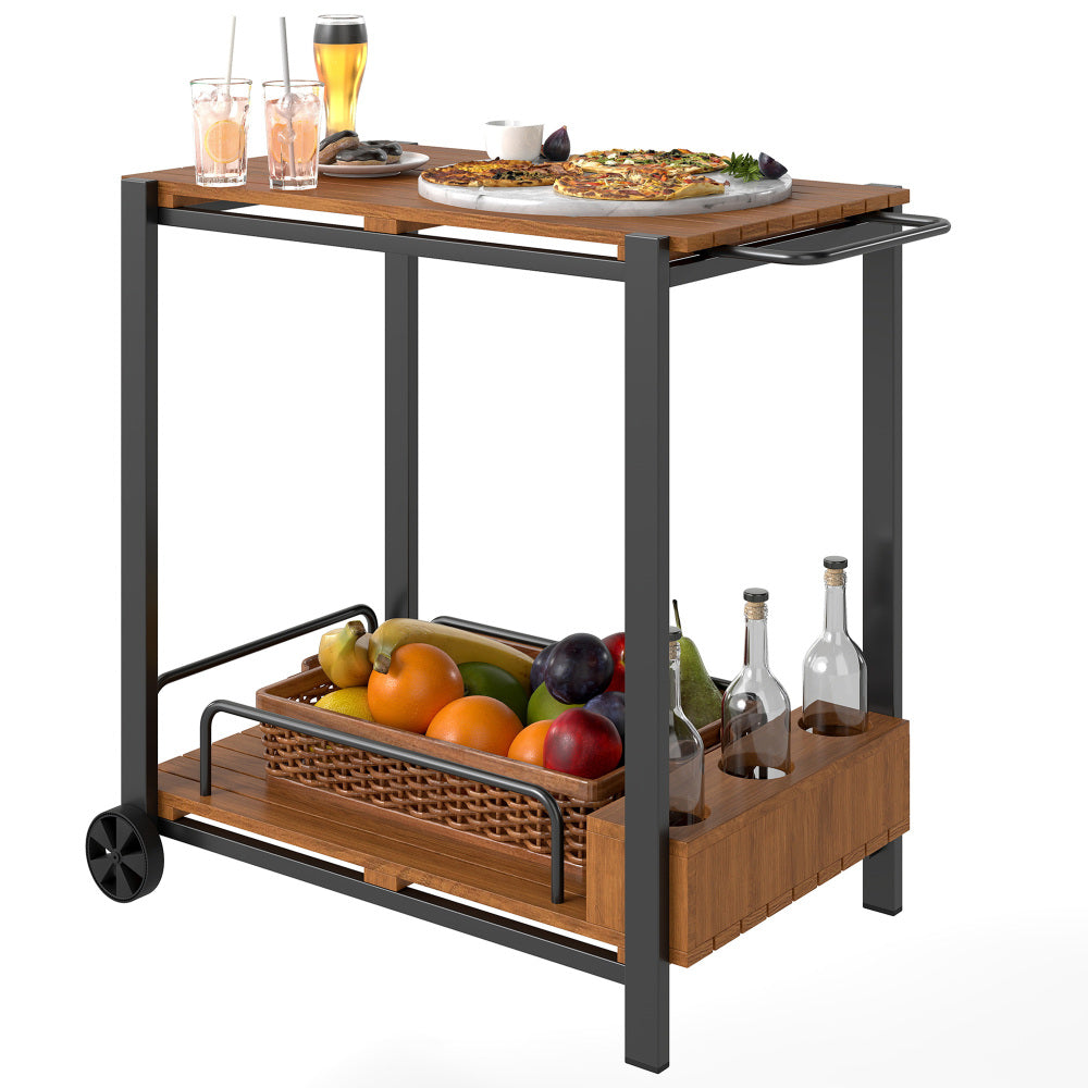 35-Inch Acacia Wood Outdoor Bar Cart