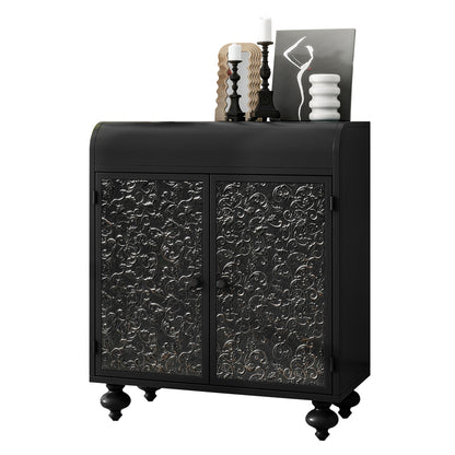 Black Steel Sideboard Cabinet with Turned Legs & Coffee Bar Storage - TimberFlare