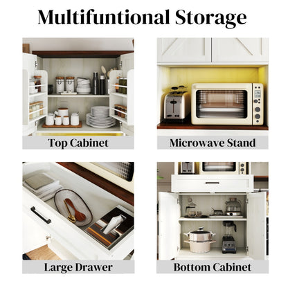 Farmhouse Pantry Hutch with Power Station & RGB Lighting - TimberFlare