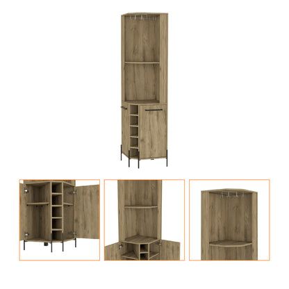 Beige Oak Corner Bar Cabinet with Wine Rack & Coffee Station Shelves - TimberFlare