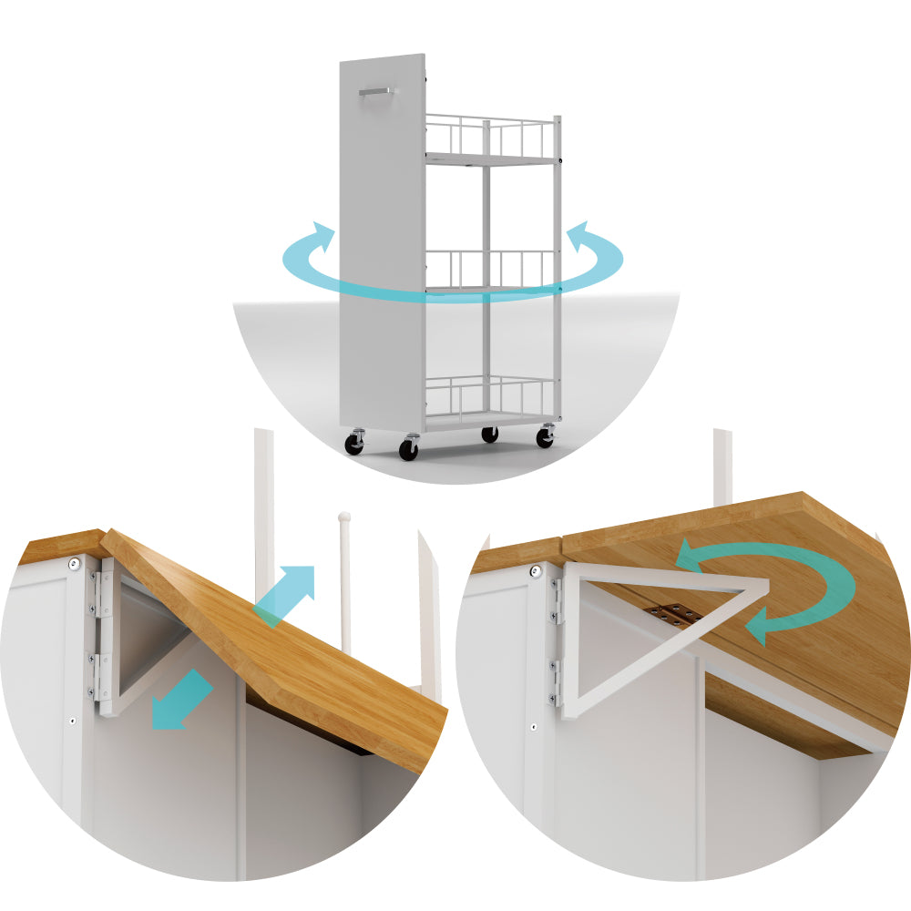 Mobile Kitchen Island with Drop-Leaf, Coffee Station & Hidden Trash Cabinet - TimberFlare