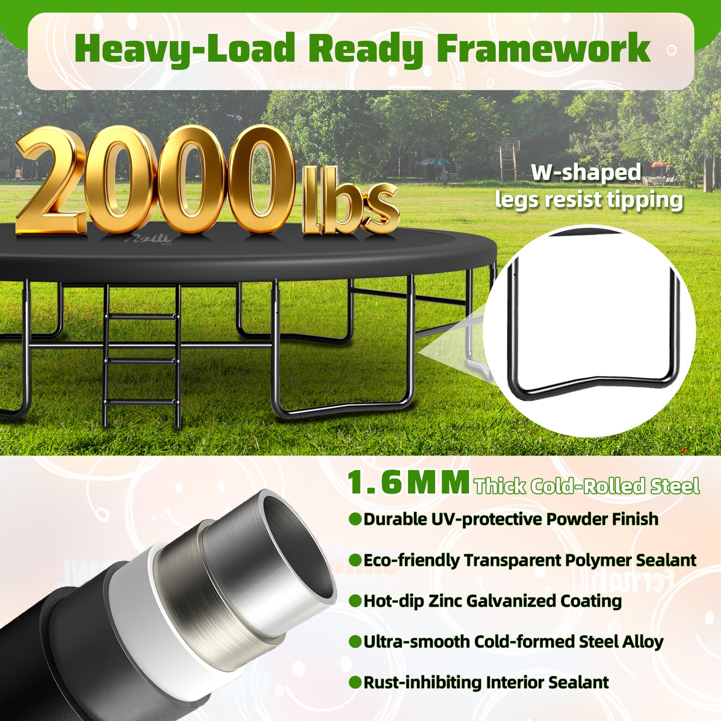 TimberFlare Trampoline – Heavy-Duty Outdoor Trampoline for Kids & Family Fitness (12/14/16ft), Black