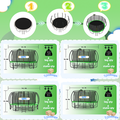 TimberFlare Trampoline – Heavy-Duty Outdoor Trampoline for Kids & Family Fitness (/14/16ft), Green