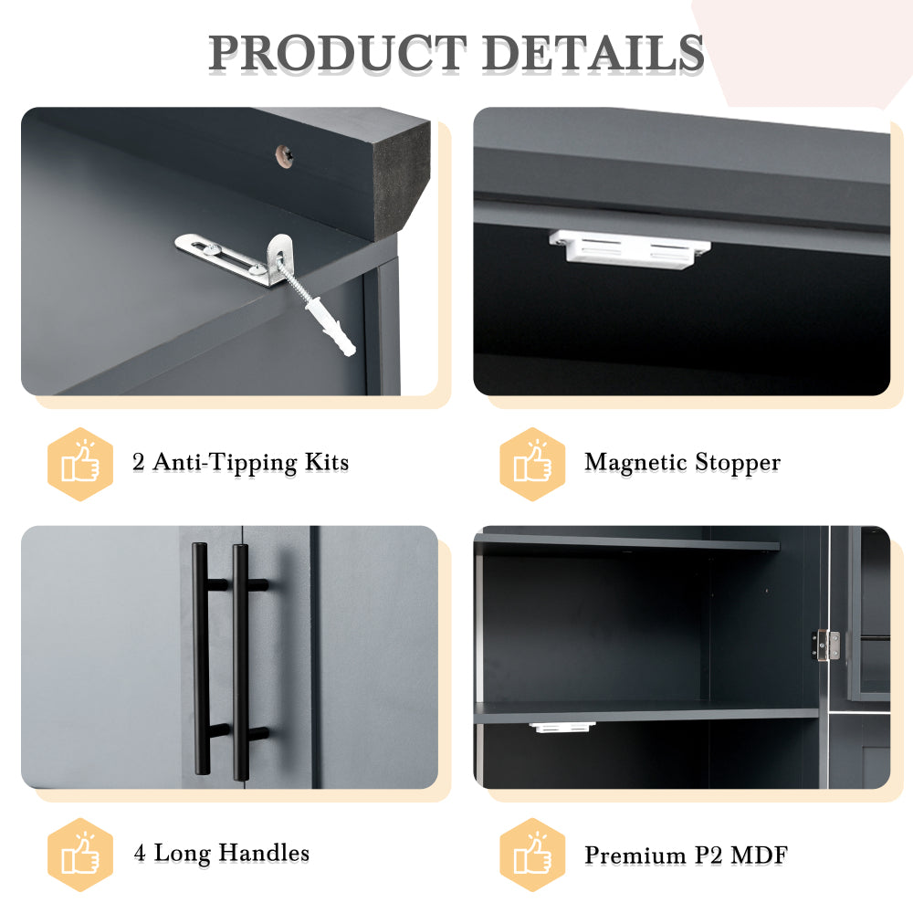 71″ Farmhouse Kitchen Pantry with 8 Pull-Out Trays - TimberFlare