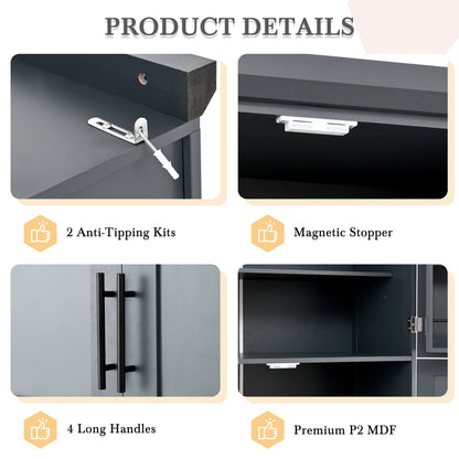 71″ Farmhouse Kitchen Pantry with 8 Pull-Out Trays - TimberFlare