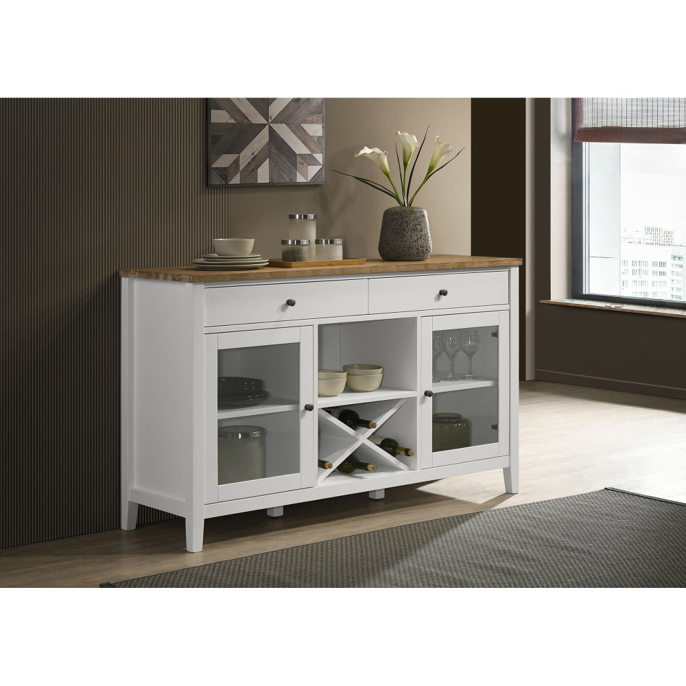 59-Inch Farmhouse Sideboard with Wine Rack and Glass Doors - TimberFlare