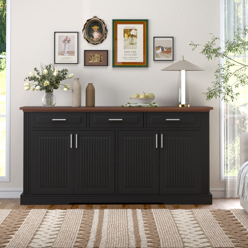 63″ Fluted Sideboard with 4 Doors and 3 Drawers - TimberFlare