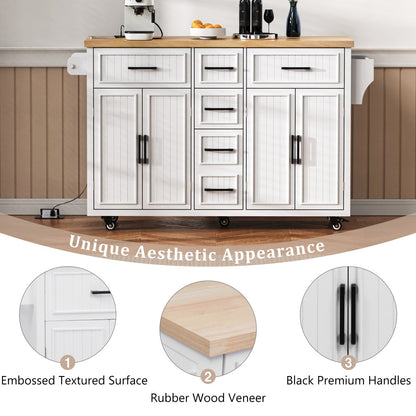 56.5" Rolling Kitchen Island with Charging - TimberFlare