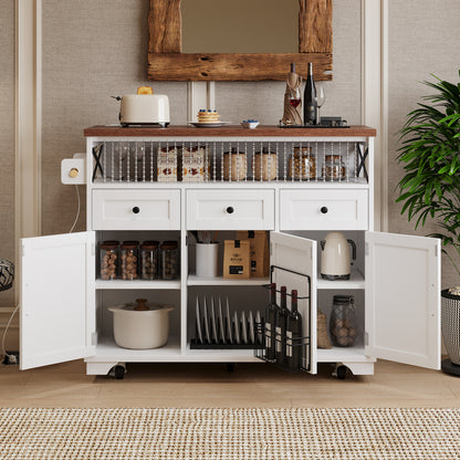 46.5 Rolling Kitchen Island with Drop Leaf & Charging - TimberFlare