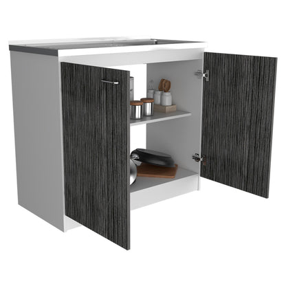 Bar Cabinet with Integrated Sink & Stainless Steel Top, Black - TimberFlare