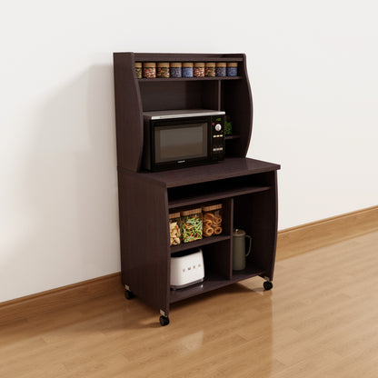 Small Coffee Bar Cabinet with Hutch & Rolling Cart Design, Brown - TimberFlare
