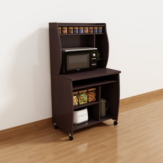 Small Coffee Bar Cabinet with Hutch & Rolling Cart Design, Brown - TimberFlare