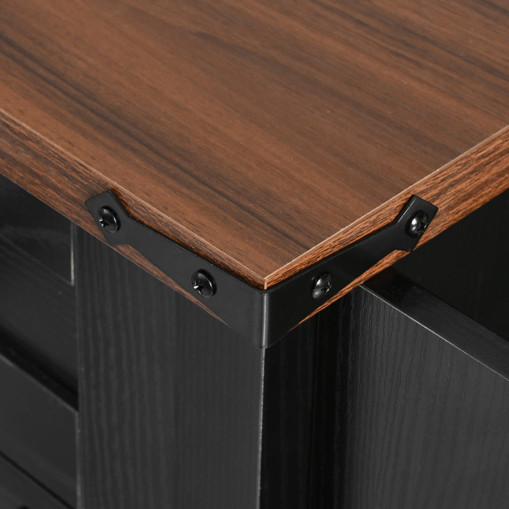 58-Inch Farmhouse Kitchen Island with Drop Leaf, Power Outlet